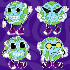 Sticker Vector Earth Day Flat Design Trendy Cartoon