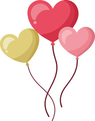 Cute heart shaped balloons flat illustration