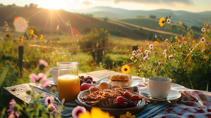 Natural and organic breakfast in a countryside