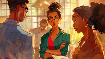 Fototapeta premium A group of people are standing around a table