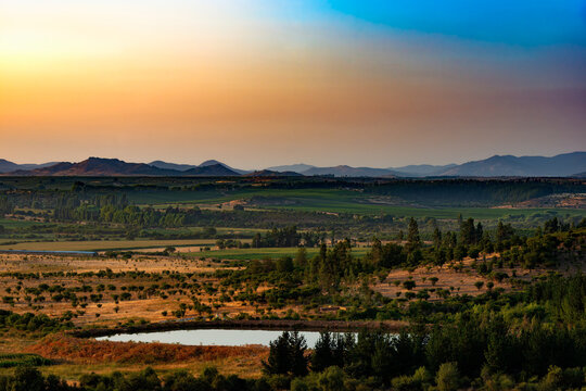 Crop fields and farms at Region del Maule in southern Chile