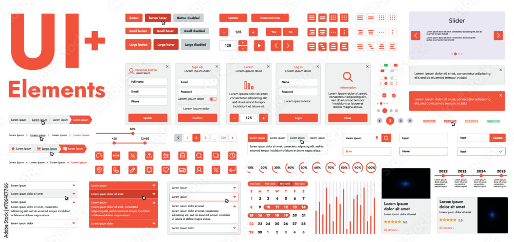 Poster a set of modern web interface elements designed for the development and design of websites and mobil