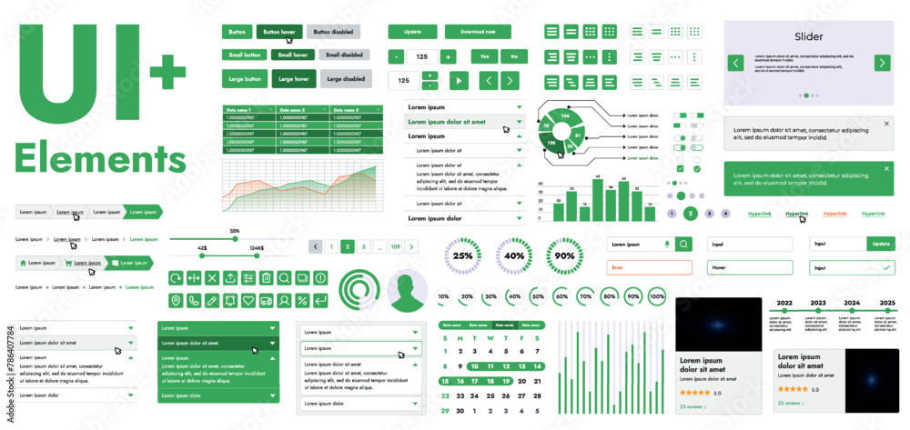 Poster a set of modern web interface elements designed for the development and design of websites and mobil
