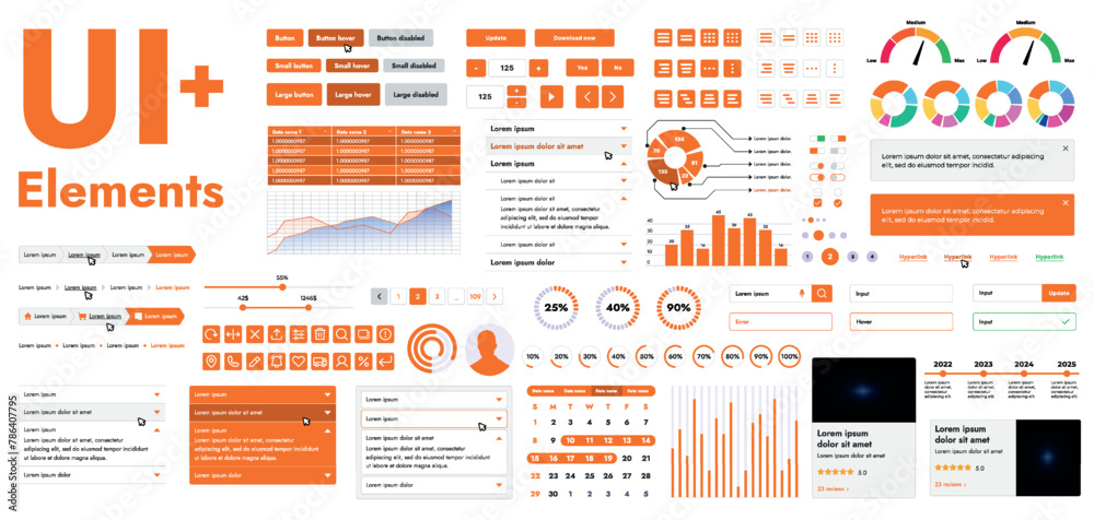 Poster a set of modern web interface elements designed for the development and design of websites and mobil