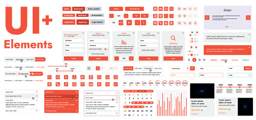 A set of modern web interface elements designed for the development and design of websites and mobile applications. Includes buttons, icons, navigation elements, slyder, forms.