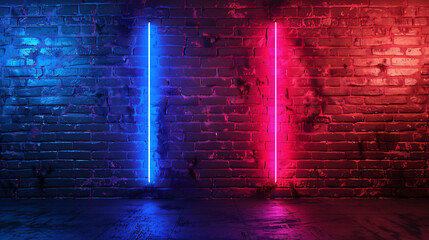 Neon light on brick walls that are not plastered background