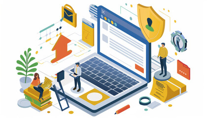 Obraz premium A man is sitting at a desk with a computer and a laptop by AI generated image