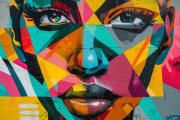 vibrant colorful street art portrait with geometric shapes and graffiti elements
