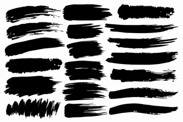 A diverse range of black paint brush strokes, meticulously isolated on a white background.