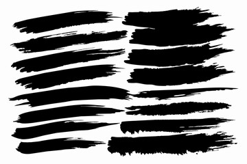 A diverse range of black paint brush strokes, meticulously isolated on a white background.