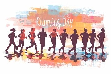 global running day design template for celebration. running people silhouette. trendy style illustration