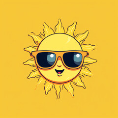 sun wearing sunglasses, simple drawing, blank expression,logo сreated with Generative Ai