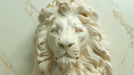 Statue of Lion's Head on Pastel Background Made of Marble
