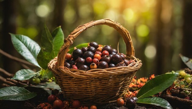 Na densa floresta, um cesto de bacaba &eacute; colhido pelos nativos, suas bagas pequenas e escuras escondendo um elixir de sa&uacute;de e vitalidade. 