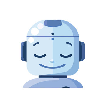 a blue robot with headphones on it's ears
