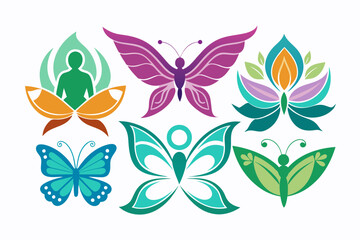 A graceful collection of butterfly-inspired symbols, perfect for logos and designs in beauty, spa, lifestyle, and wellness themes. 