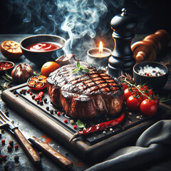 Cooked roasted juicy spice beef meat grilled steak food slice closeup photography.meal dinner cooking fillet rosemary gourmet grill food and drink lunch horizontal background image 
