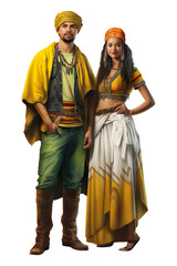 Hyper realistic Couple standing in BRAZIL culture clothes Isolated on transparent background.