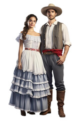 Hyper realistic Couple standing in ARGENTINA culture clothes Isolated on transparent background.
