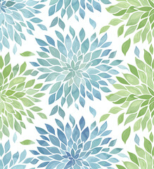 a blue and green flower pattern on a white background
