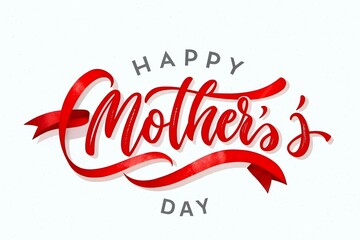 Happy Mother's Day greeting with calligraphy text on white background - obrazy, fototapety, plakaty