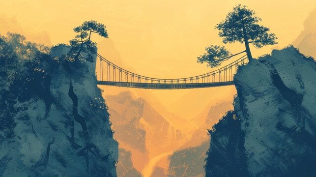 Fototapeta Rope Bridge in Japanese or Chinese Style with Minimalist Design