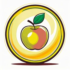 jolie pomme colorée dans une assiette, logo base dessin en ia