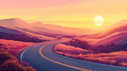 Asphalt road in mountain summer landscape
