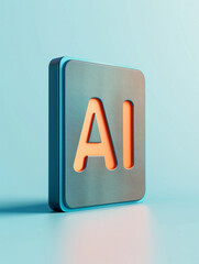A 3D minimalistic book icon with "AI" in a vibrant turquoise regal blue cover