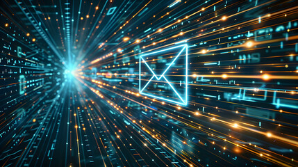 Obraz premium Digital data and information transfer, technology for sending and exchanging information or flow of data transmission, global network connection, blockchian