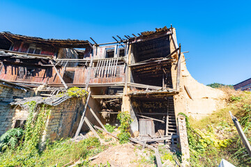 A collapsed earthen building in Raoping Village, Chaozhou, Guangdong, China