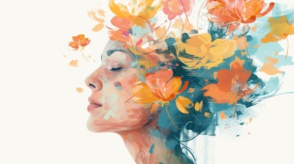 Mental health, psychology, illustration of calmness, white background