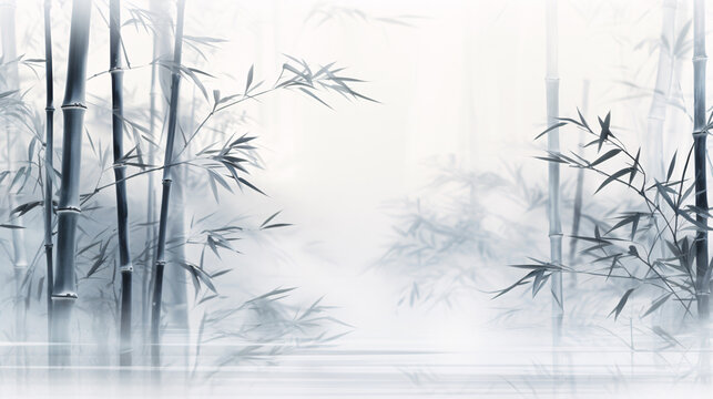 Chinese traditional Chinese style abstract mountain forest bamboo poetic ink painting