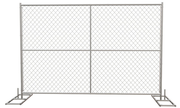 Temporary Site Protection: Elevate your design with this 3D render of a portable chain-link fence panel. Isolated background allows you to showcase effective temporary construction site protection.