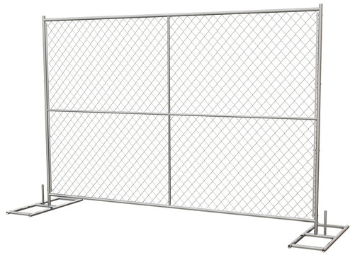 Modular Construction Security: This 3D illustration of a chain-link fence panel (transparent background) emphasizes the modular design, ideal for flexible and secure construction site fencing.