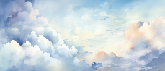 A thoughtful watercolor illustration of an artist's paintbrush painting clouds in the sky, blending art and nature - obrazy, fototapety, plakaty