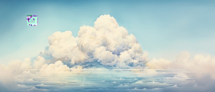 A thoughtful watercolor illustration of an artist's paintbrush painting clouds in the sky, blending art and nature