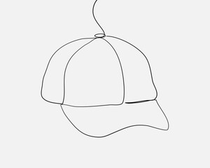 Continuous line, Baseball cap. Drawing of set Fashion. (Vector illustration one line drawing)