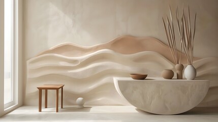 Softly Molded Clay Waves in Subtle Gradients of Terracotta and Beige,Evoking a Serene and Natural Aesthetic