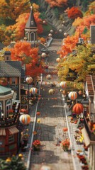 Naklejka premium Small town decorated for an autumn festival