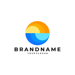 SUN WAVE WATER LOGO VECTOR ICON ILLUSTRATION