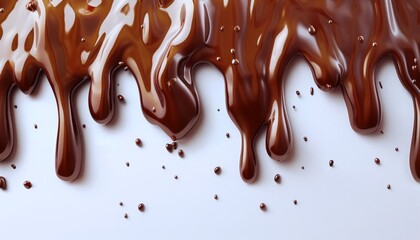 Dripping chocolate line isolated on a white background. Cocoa. Liquid