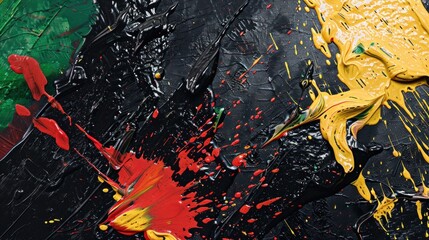 Modern art painting canvas texture with an abstract blend of black, red, yellow, and green.