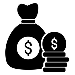 Wealth accumulation icon with dollar money bag