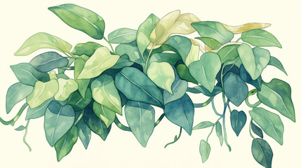 Plantas verdes pendentes no fundo branco - Ilustração
