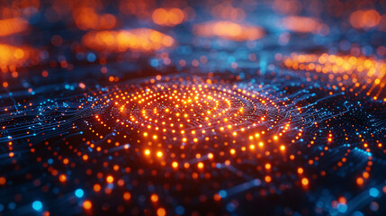 Future digital processing of technology biometric fingerprint scanner, concept of digital program monitoring and security scanning