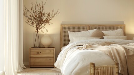 Cozy Beige Bedroom Interior Focusing on Elegant Details