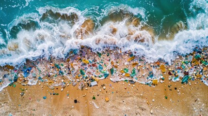 Top View of Beach Sand Marred by Microplastics