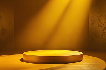3d rendering of an empty yellow podium with spotlight.