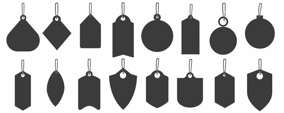 a number of tags hanging from a line